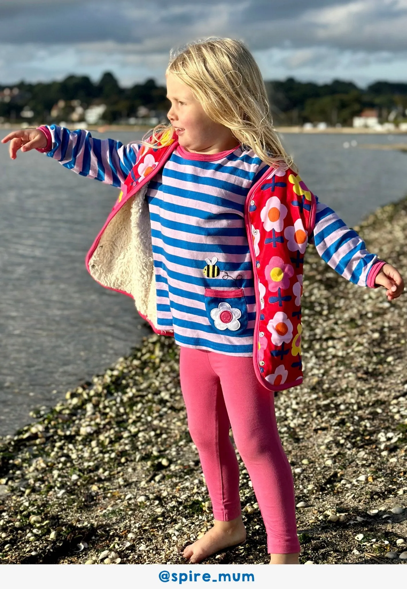 Organic Striped Daisy Applique Long-Sleeved T-Shirt