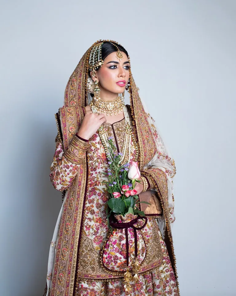 Pakistani Bridal Dress in Lehenga Style with Open Shirt