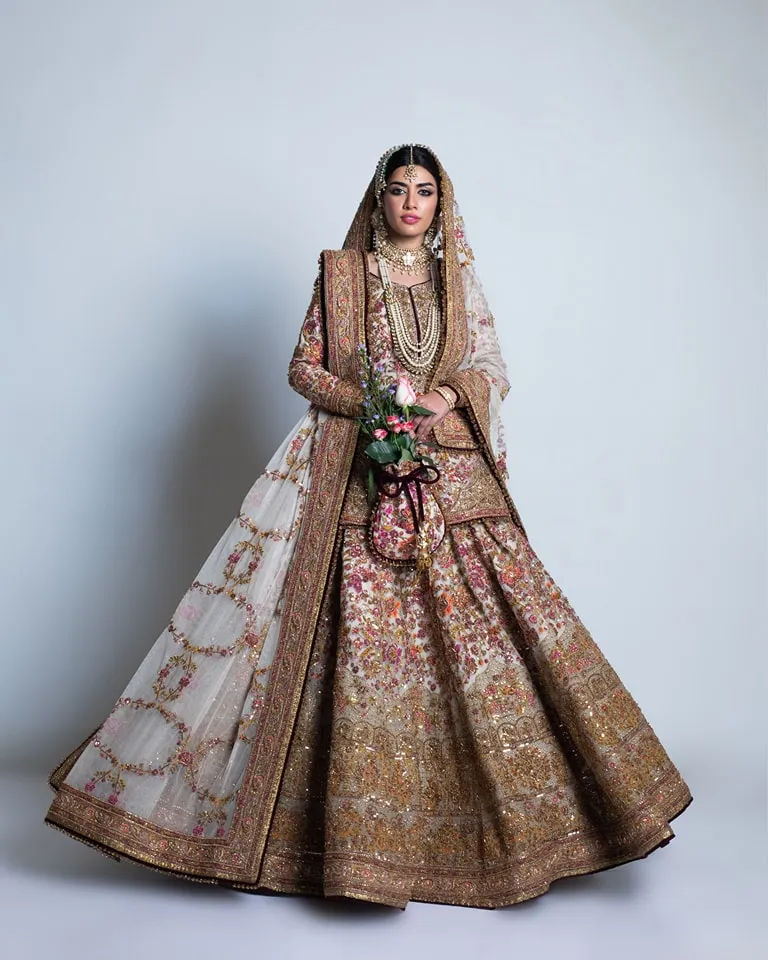 Pakistani Bridal Dress in Lehenga Style with Open Shirt