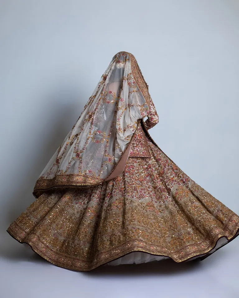 Pakistani Bridal Dress in Lehenga Style with Open Shirt