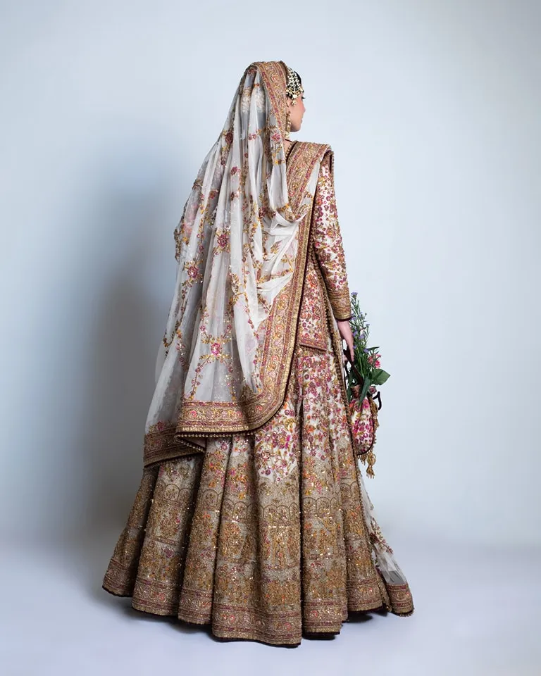Pakistani Bridal Dress in Lehenga Style with Open Shirt