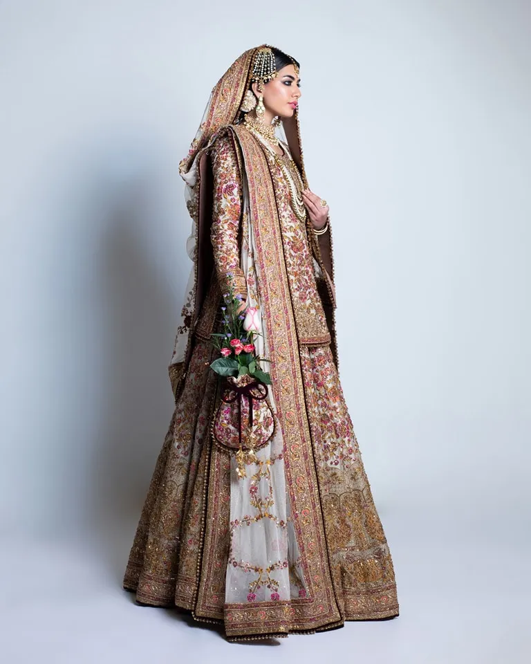 Pakistani Bridal Dress in Lehenga Style with Open Shirt