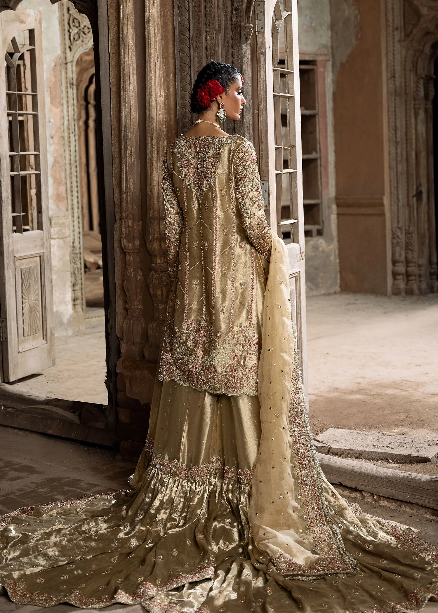Pakistani Bridal Dress in Tissue Shirt Gharara Style