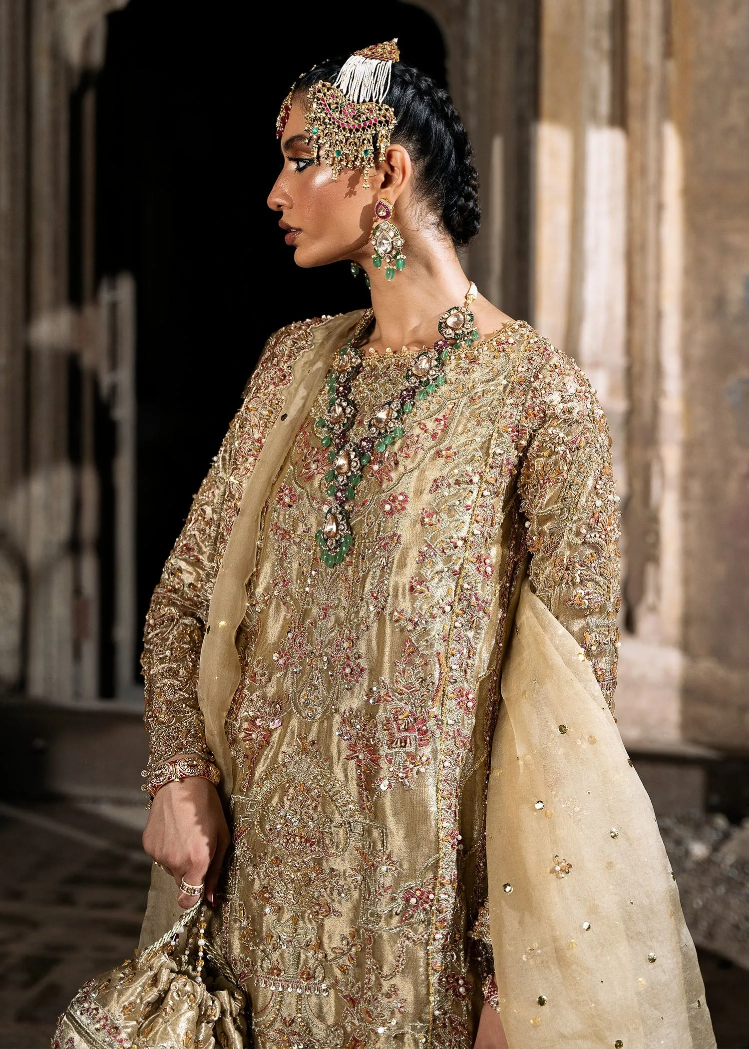 Pakistani Bridal Dress in Tissue Shirt Gharara Style
