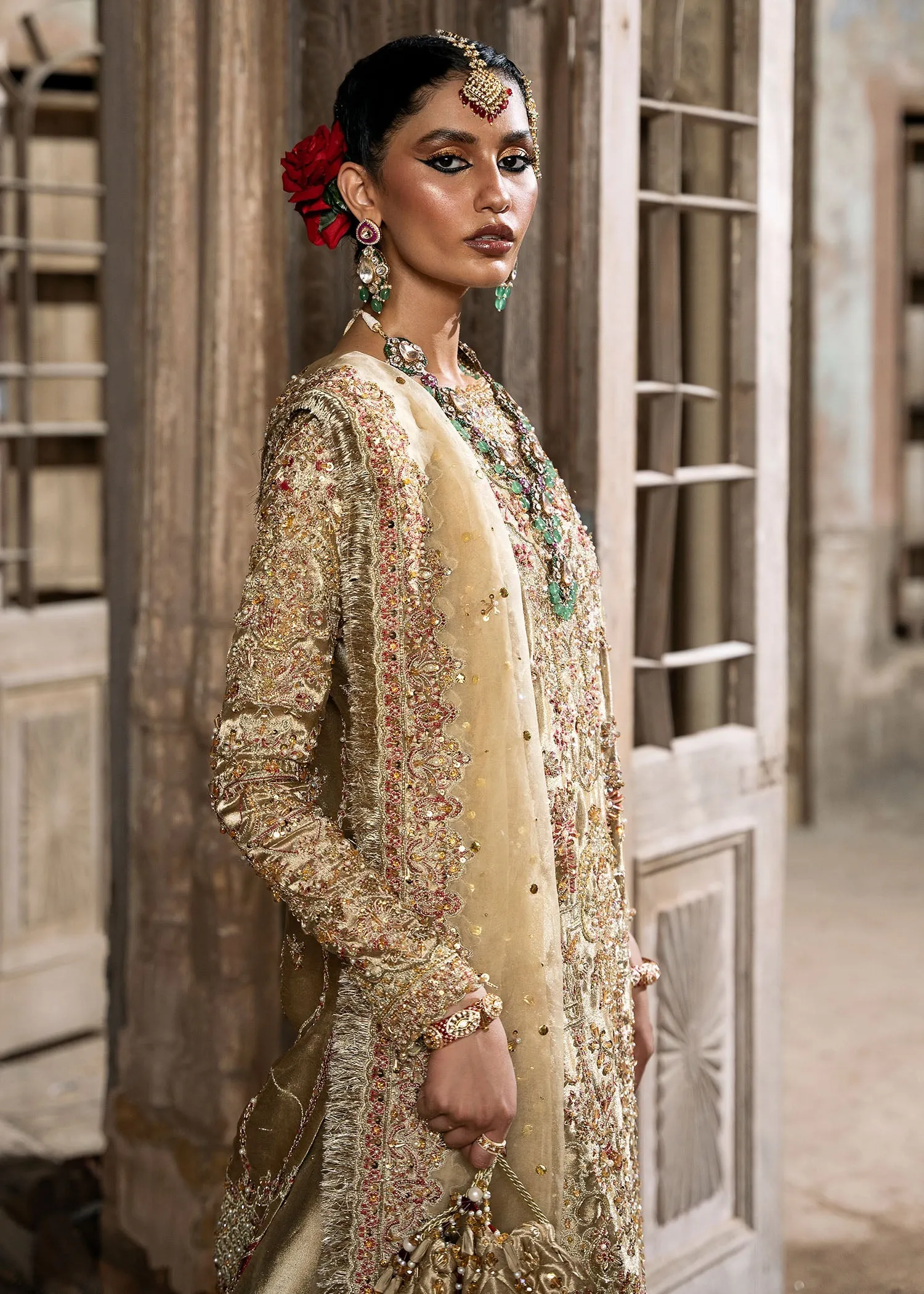 Pakistani Bridal Dress in Tissue Shirt Gharara Style