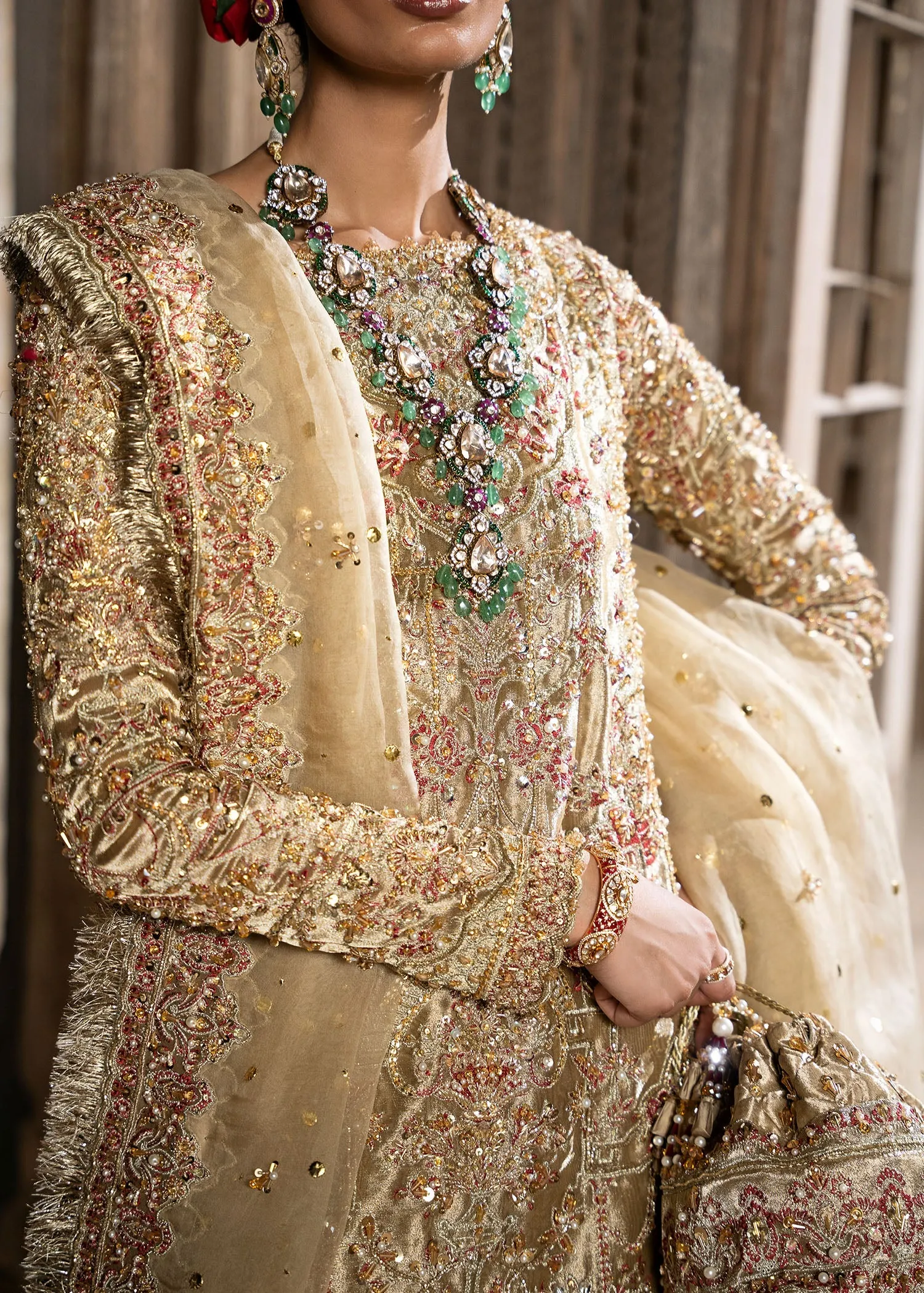 Pakistani Bridal Dress in Tissue Shirt Gharara Style