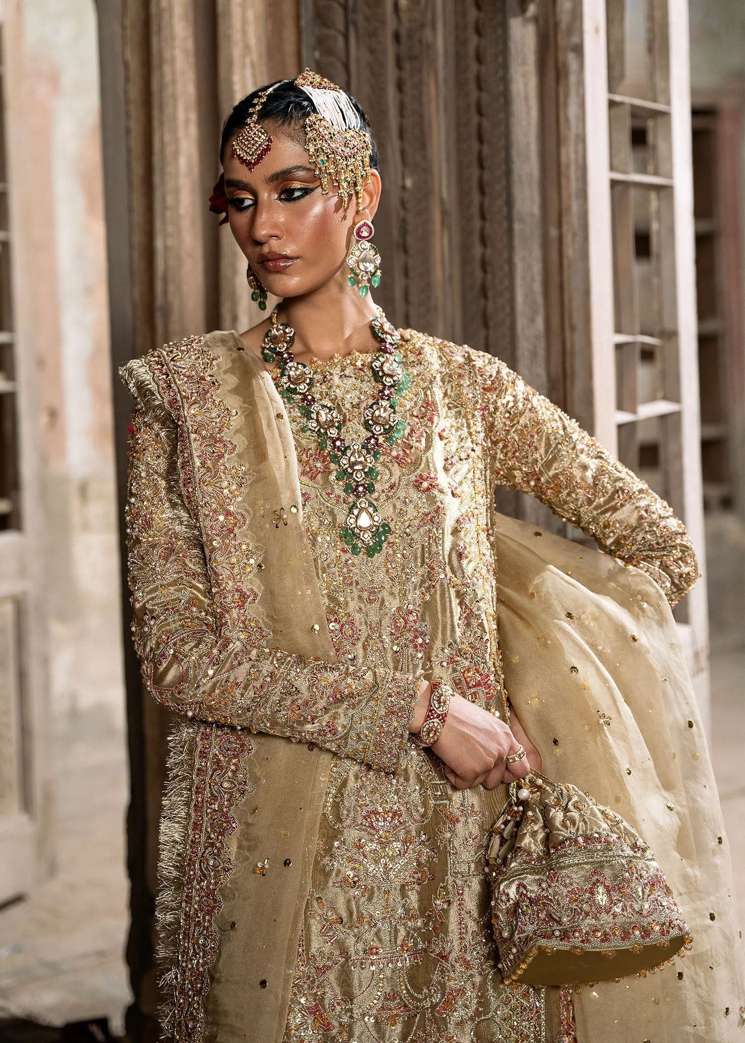 Pakistani Bridal Dress in Tissue Shirt Gharara Style
