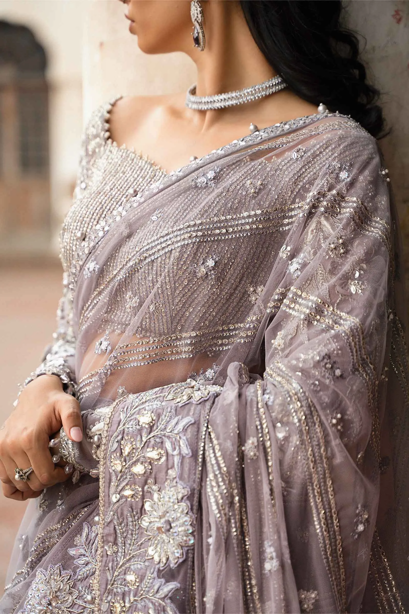 Pakistani Bridal Dress in Wedding Saree Style in Net