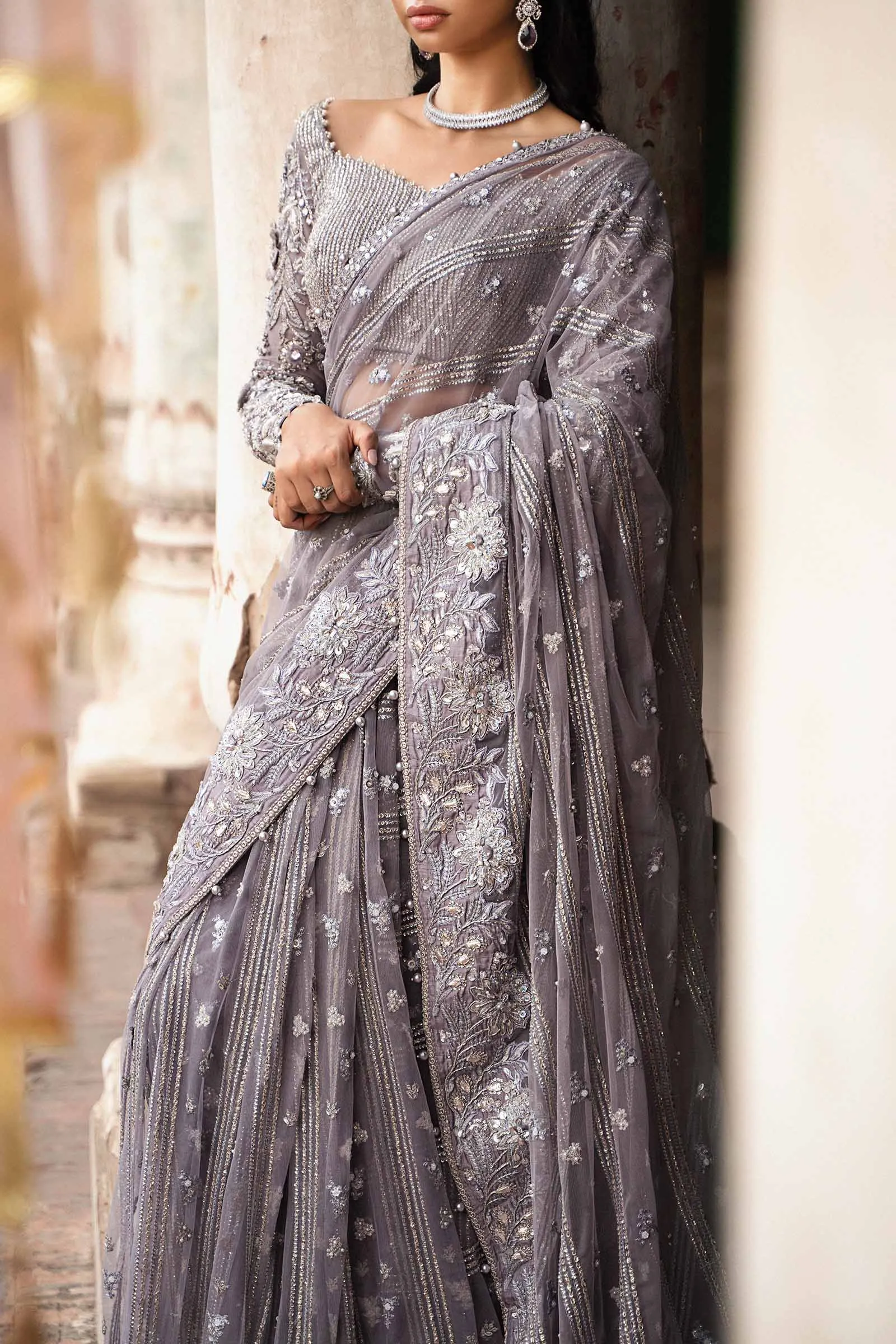 Pakistani Bridal Dress in Wedding Saree Style in Net