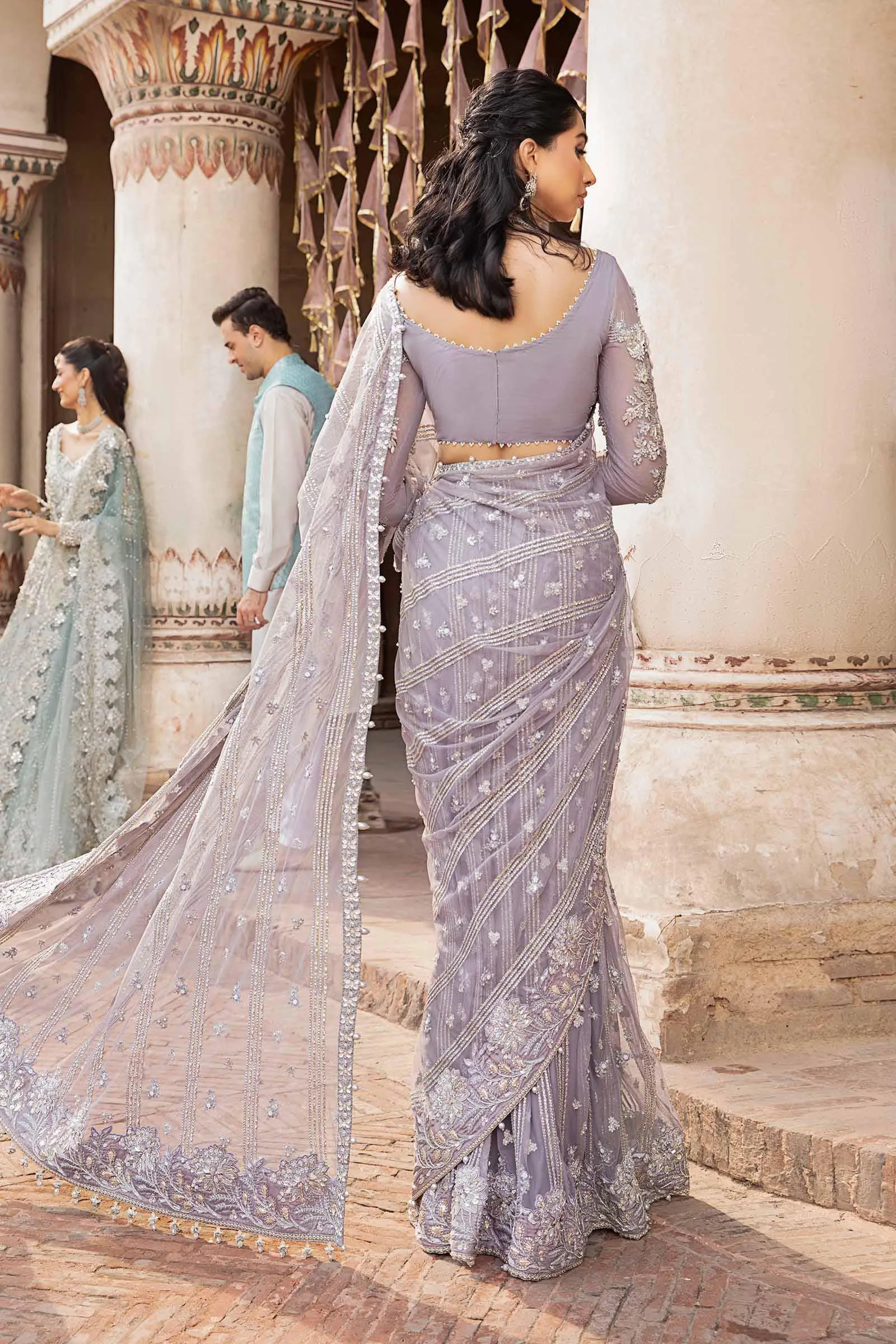 Pakistani Bridal Dress in Wedding Saree Style in Net