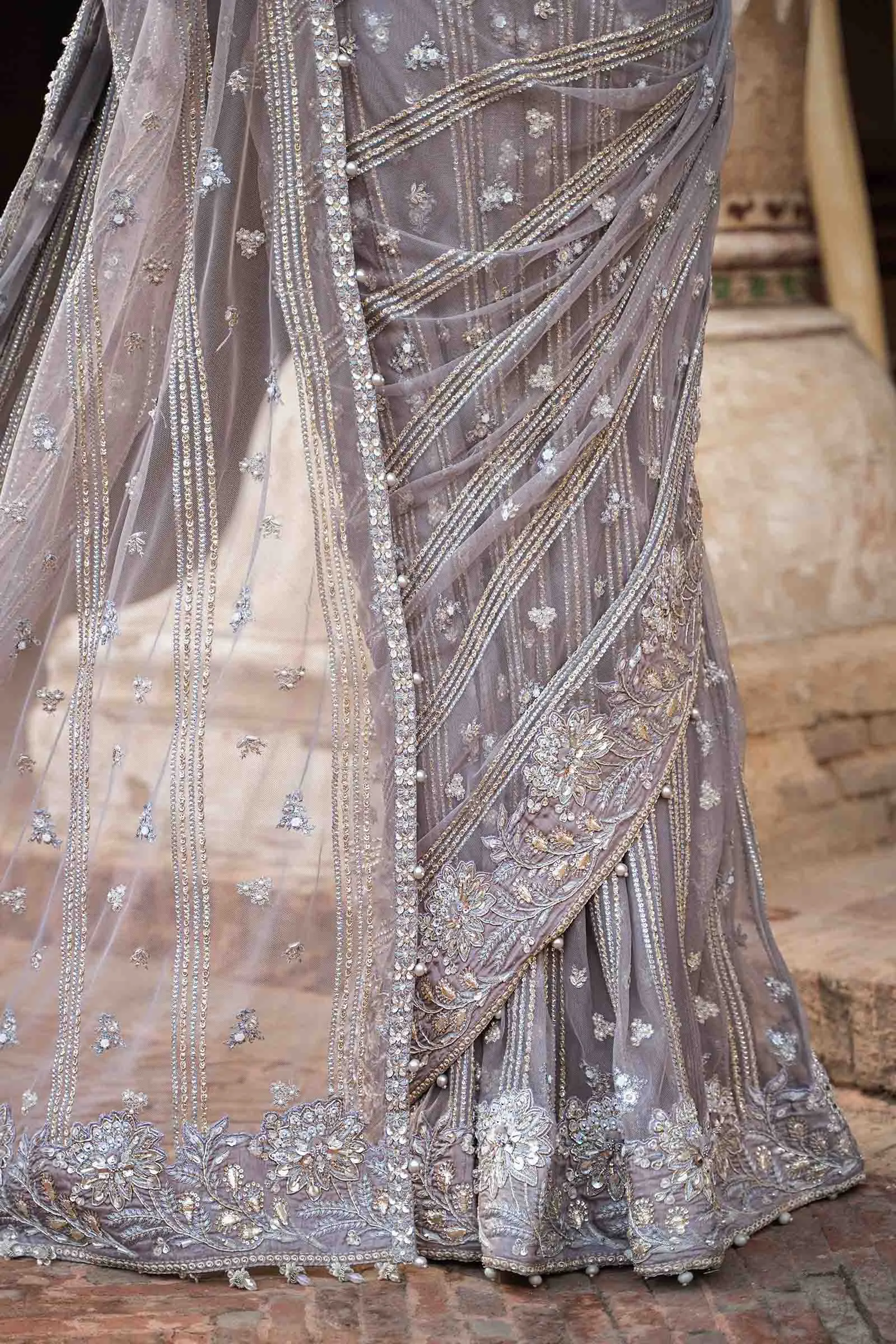 Pakistani Bridal Dress in Wedding Saree Style in Net