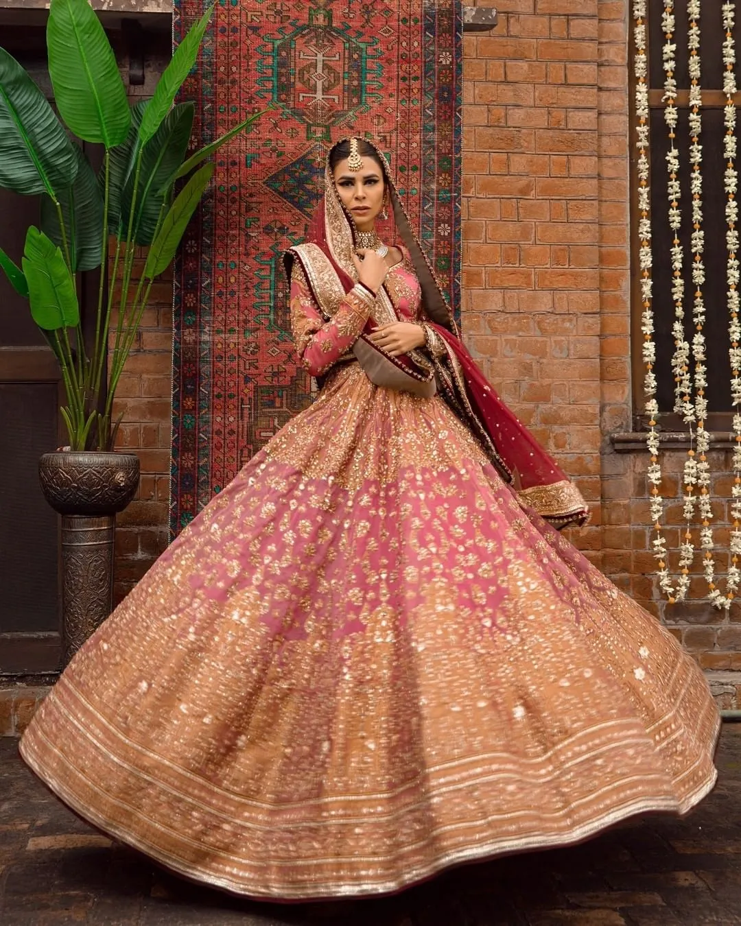 Pakistani Bridal Embellished Lehenga Choli Dupatta