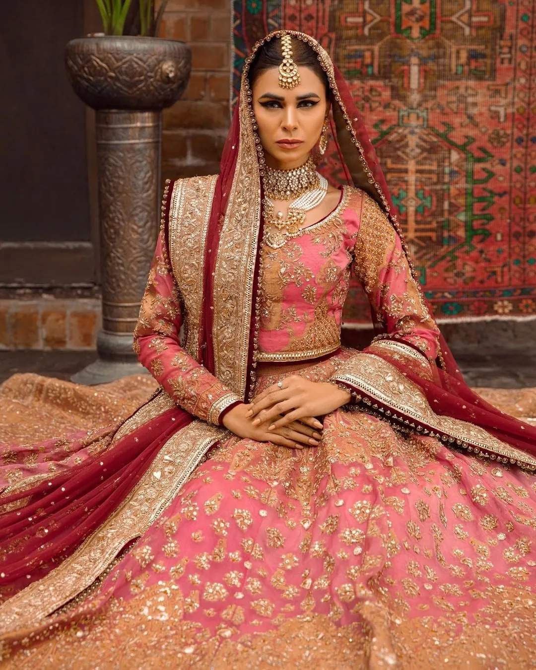 Pakistani Bridal Embellished Lehenga Choli Dupatta