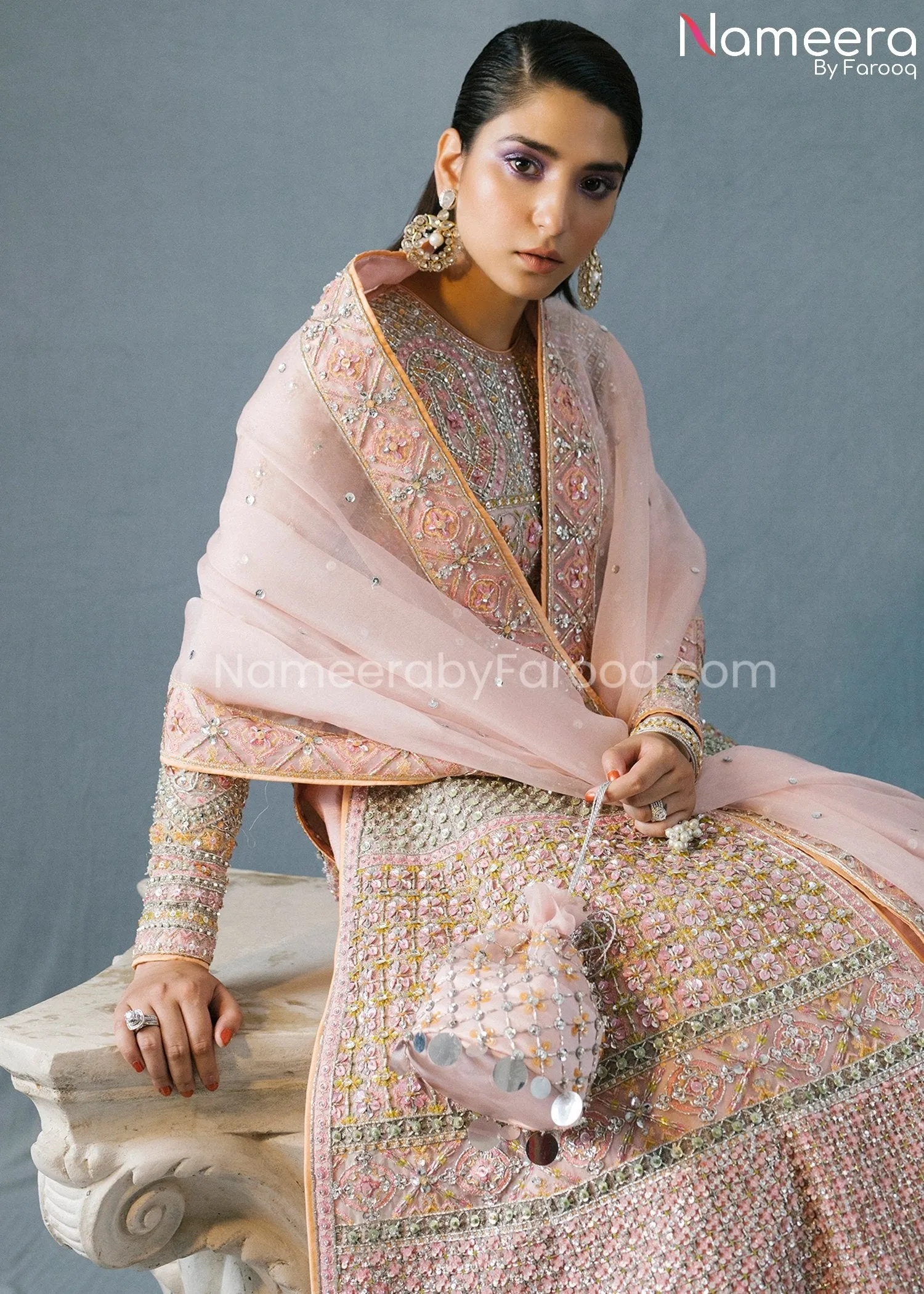 Pakistani Bridal Gown in Open Style with Lehenga #BS627