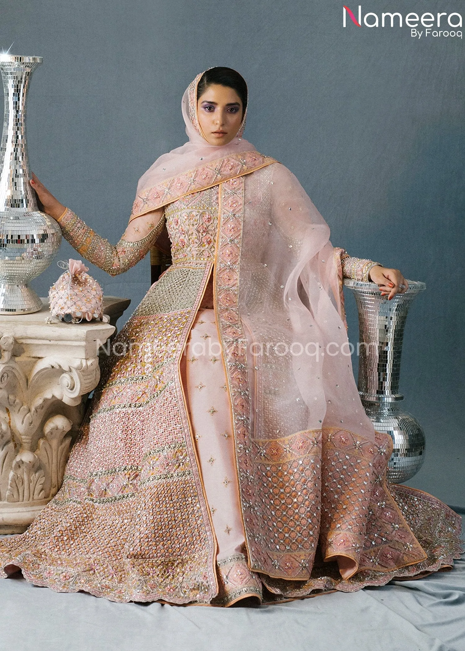 Pakistani Bridal Gown in Open Style with Lehenga #BS627