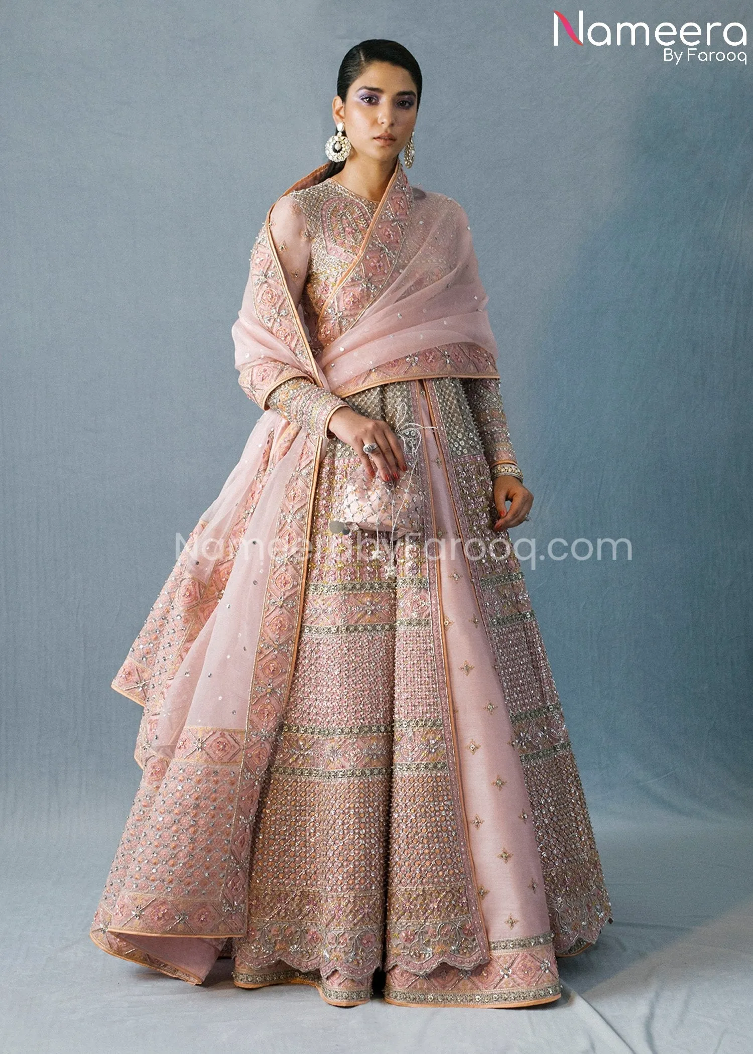 Pakistani Bridal Gown in Open Style with Lehenga #BS627