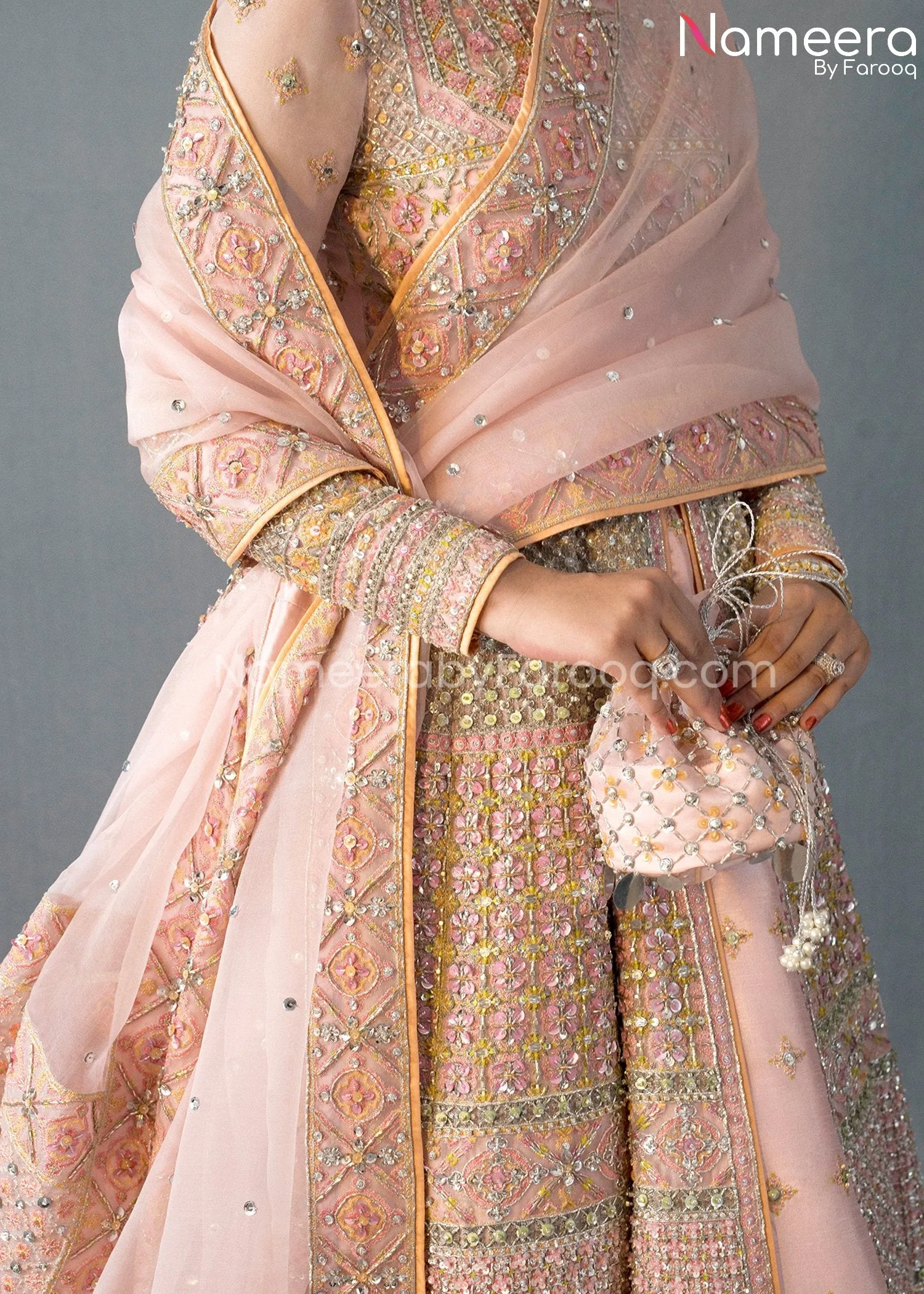 Pakistani Bridal Gown in Open Style with Lehenga #BS627