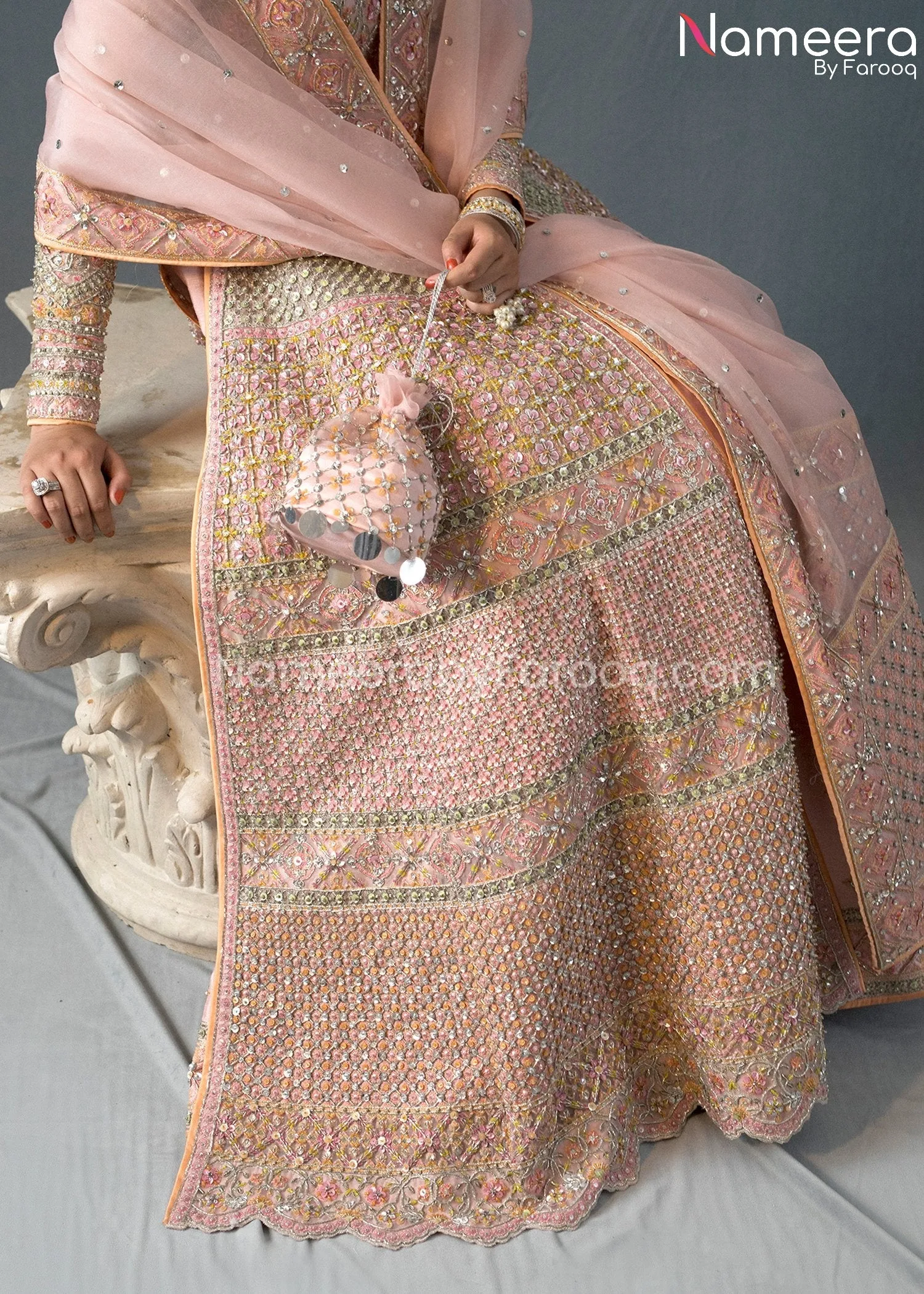 Pakistani Bridal Gown in Open Style with Lehenga #BS627