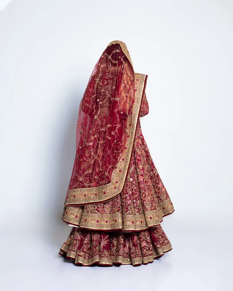Pakistani Bridal Pishwas Frock with Red Sharara Dress