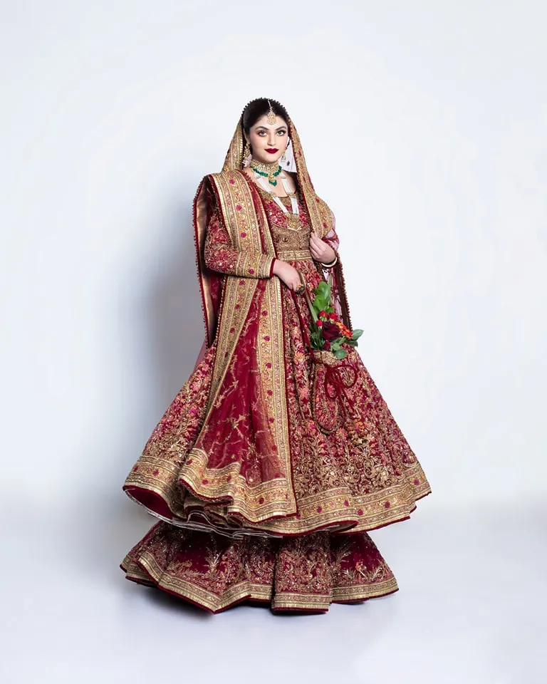 Pakistani Bridal Pishwas Frock with Red Sharara Dress