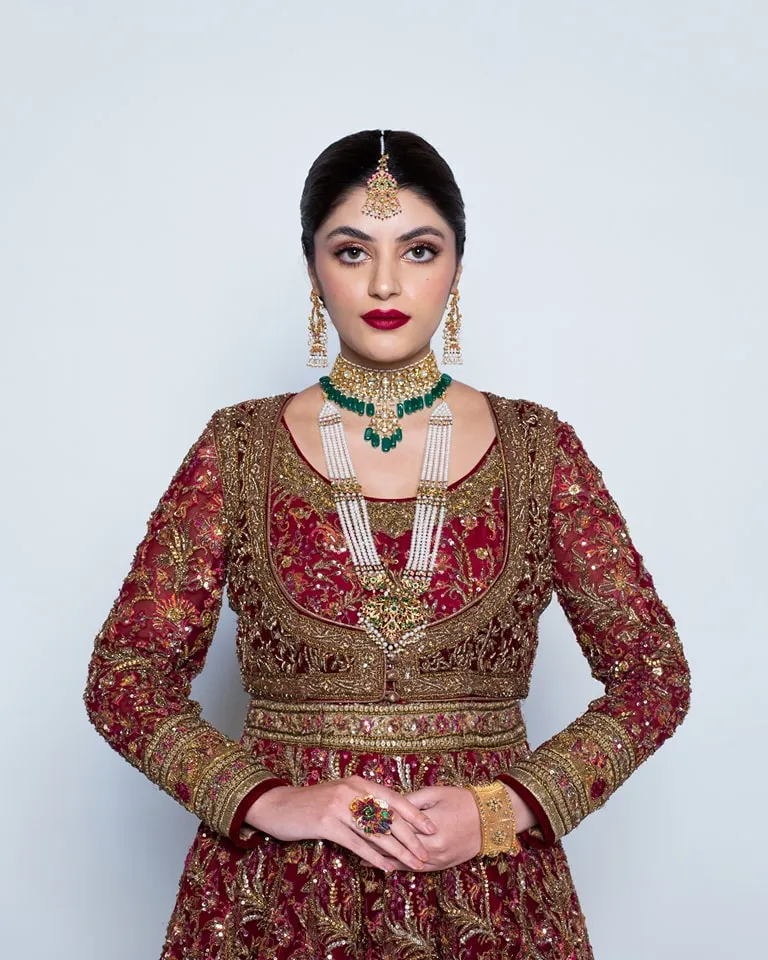 Pakistani Bridal Pishwas Frock with Red Sharara Dress