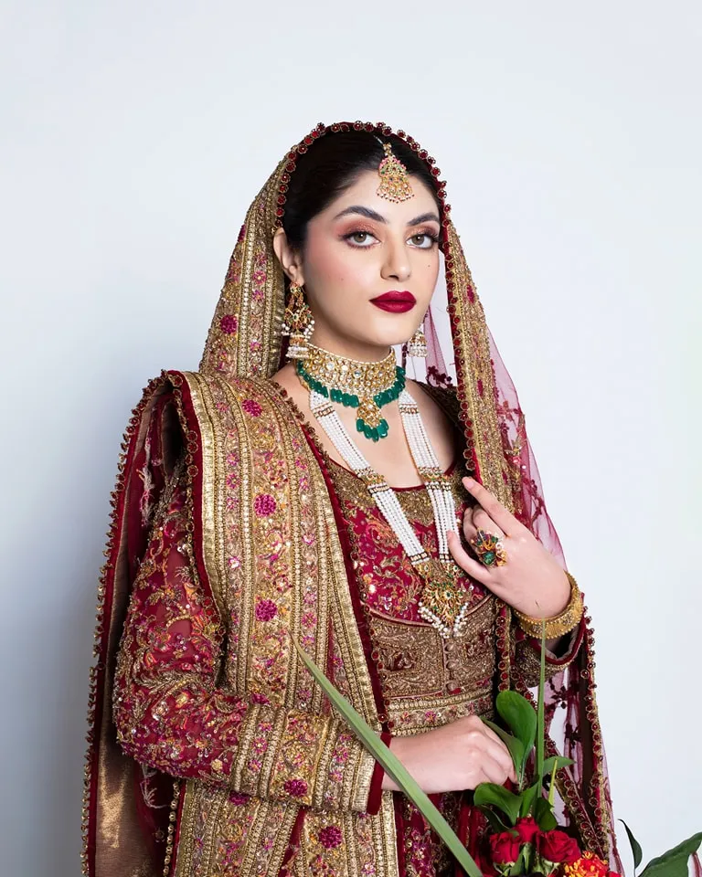 Pakistani Bridal Pishwas Frock with Red Sharara Dress