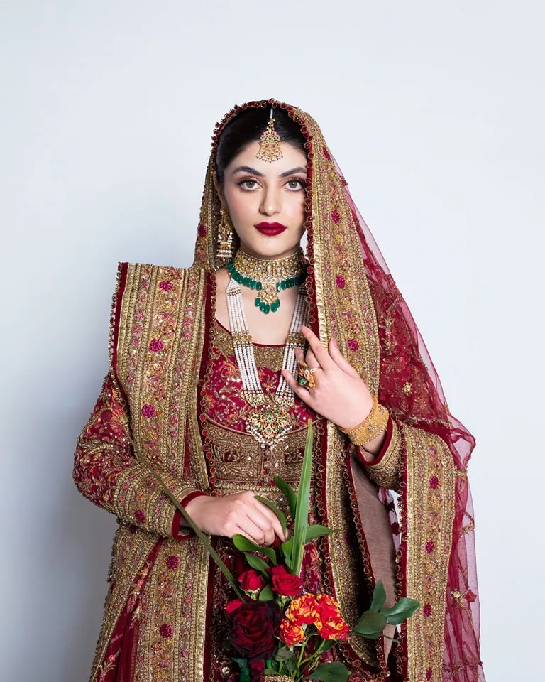 Pakistani Bridal Pishwas Frock with Red Sharara Dress