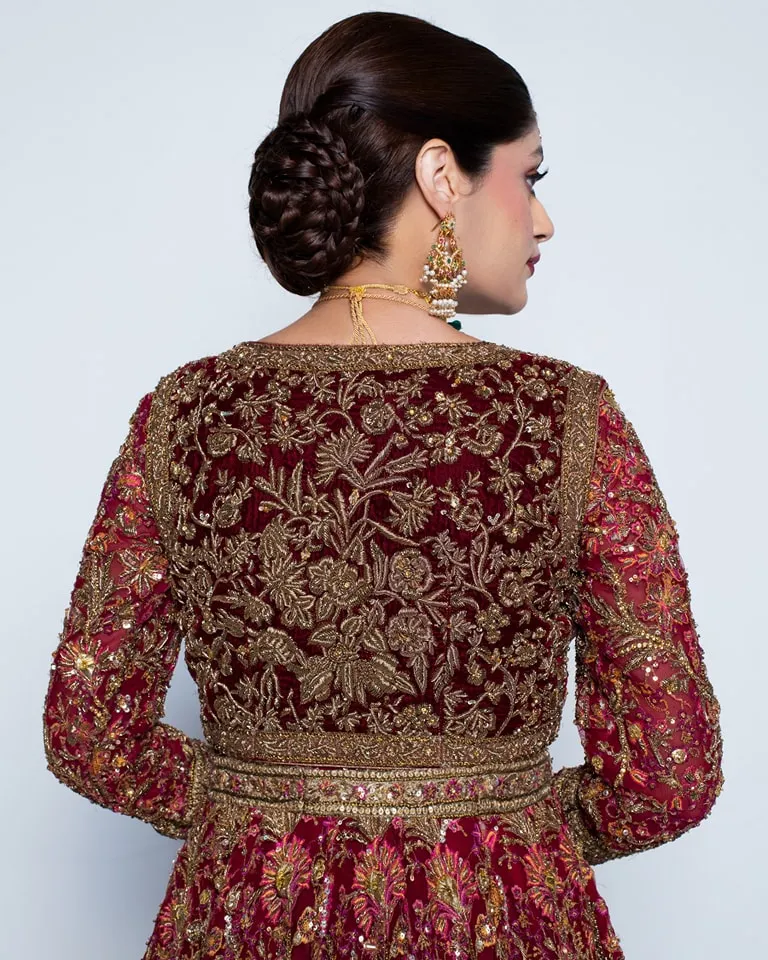 Pakistani Bridal Pishwas Frock with Red Sharara Dress