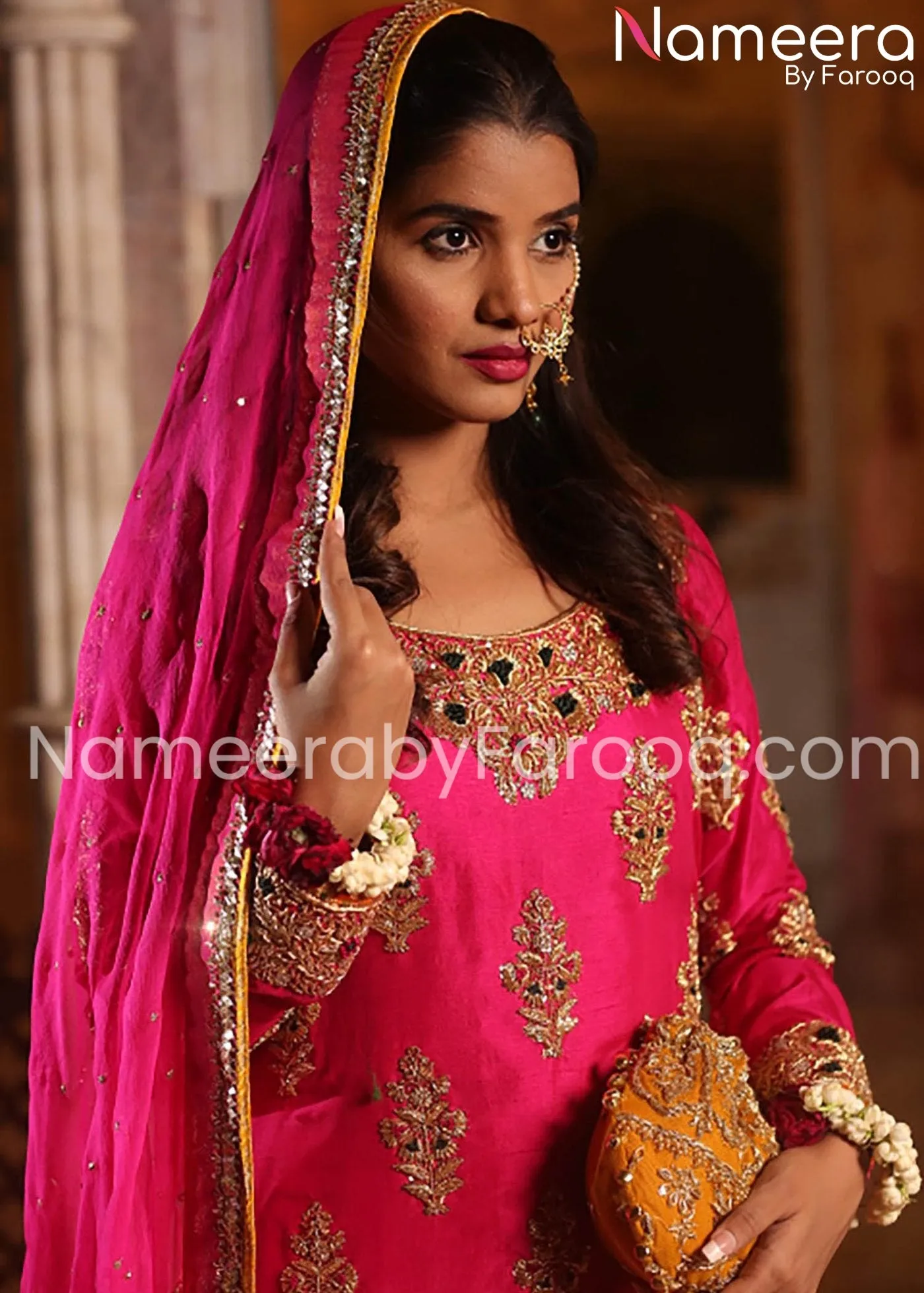 Pakistani Designer Mehndi Dresses Sharara Shirt #BN216