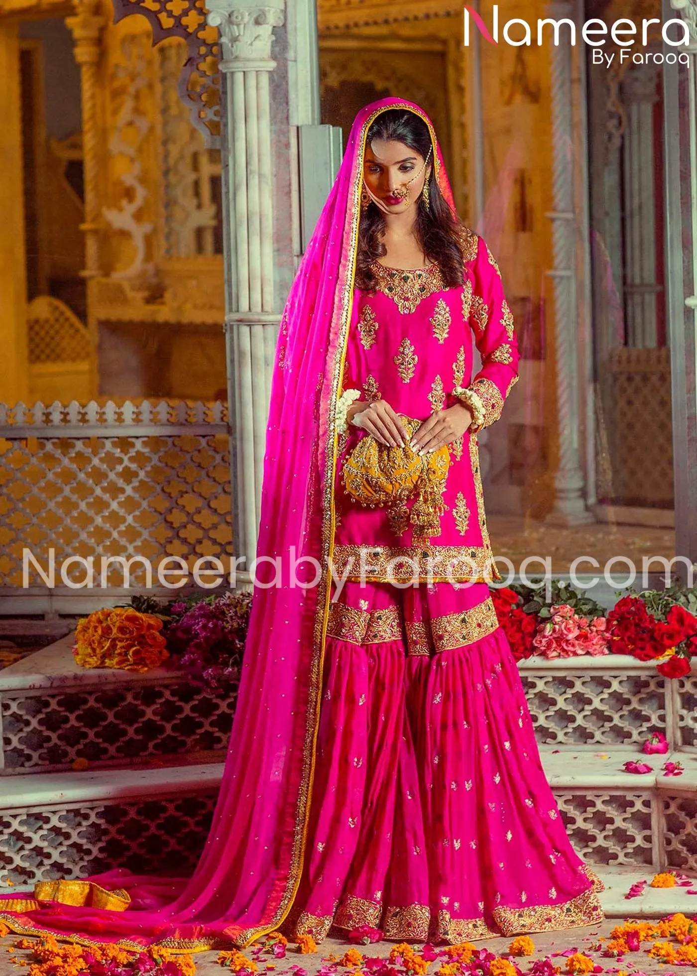 Pakistani Designer Mehndi Dresses Sharara Shirt #BN216