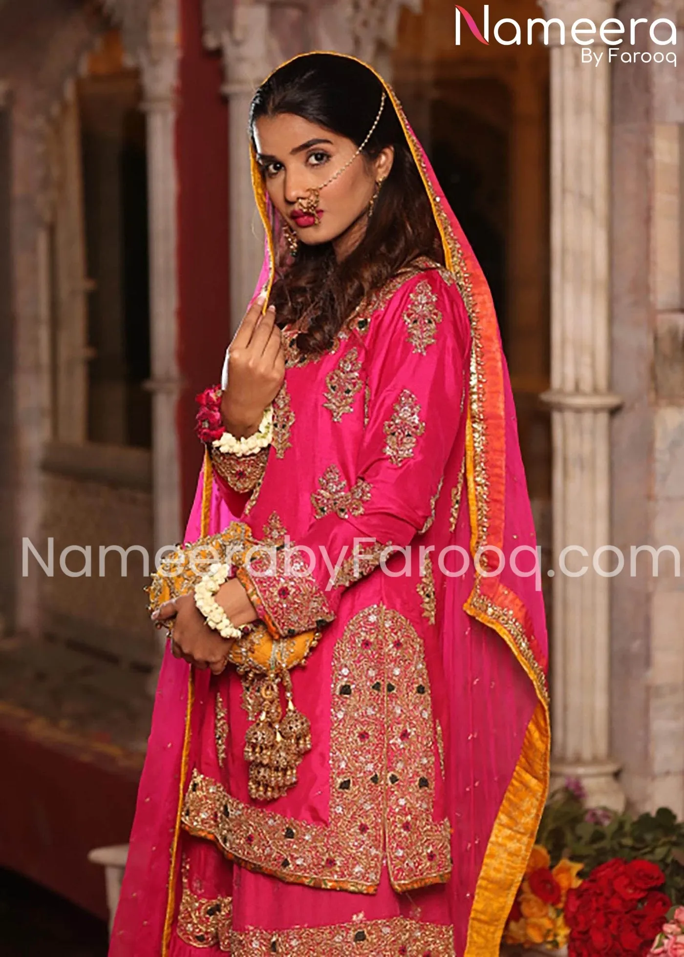 Pakistani Designer Mehndi Dresses Sharara Shirt #BN216