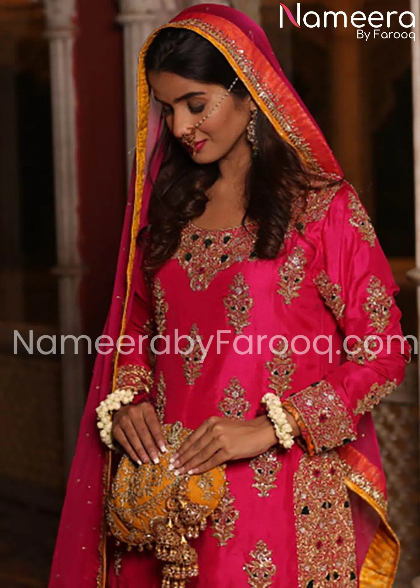 Pakistani Designer Mehndi Dresses Sharara Shirt #BN216