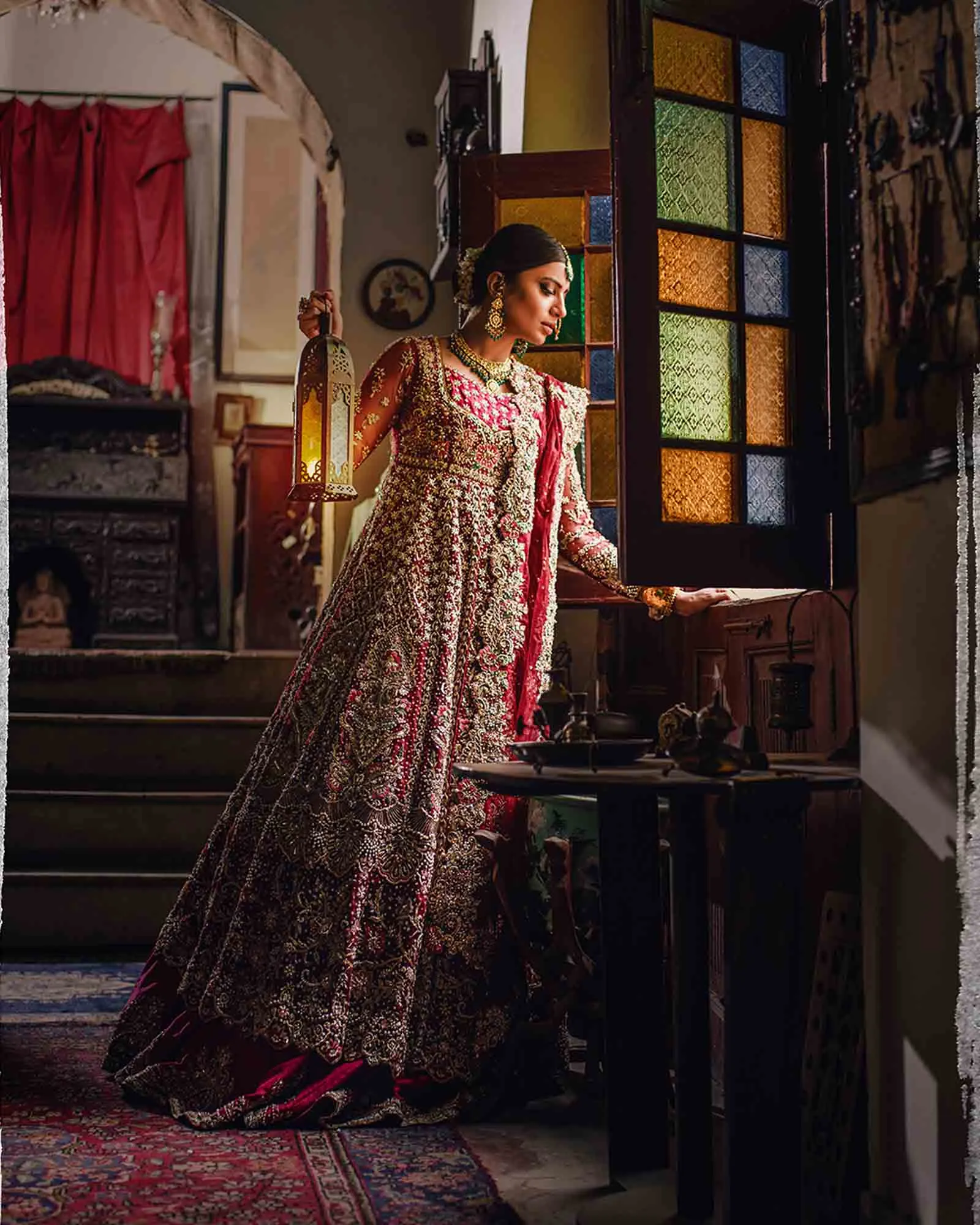 Pakistani Heavy Bridal Lehenga with Red Gown #BN899
