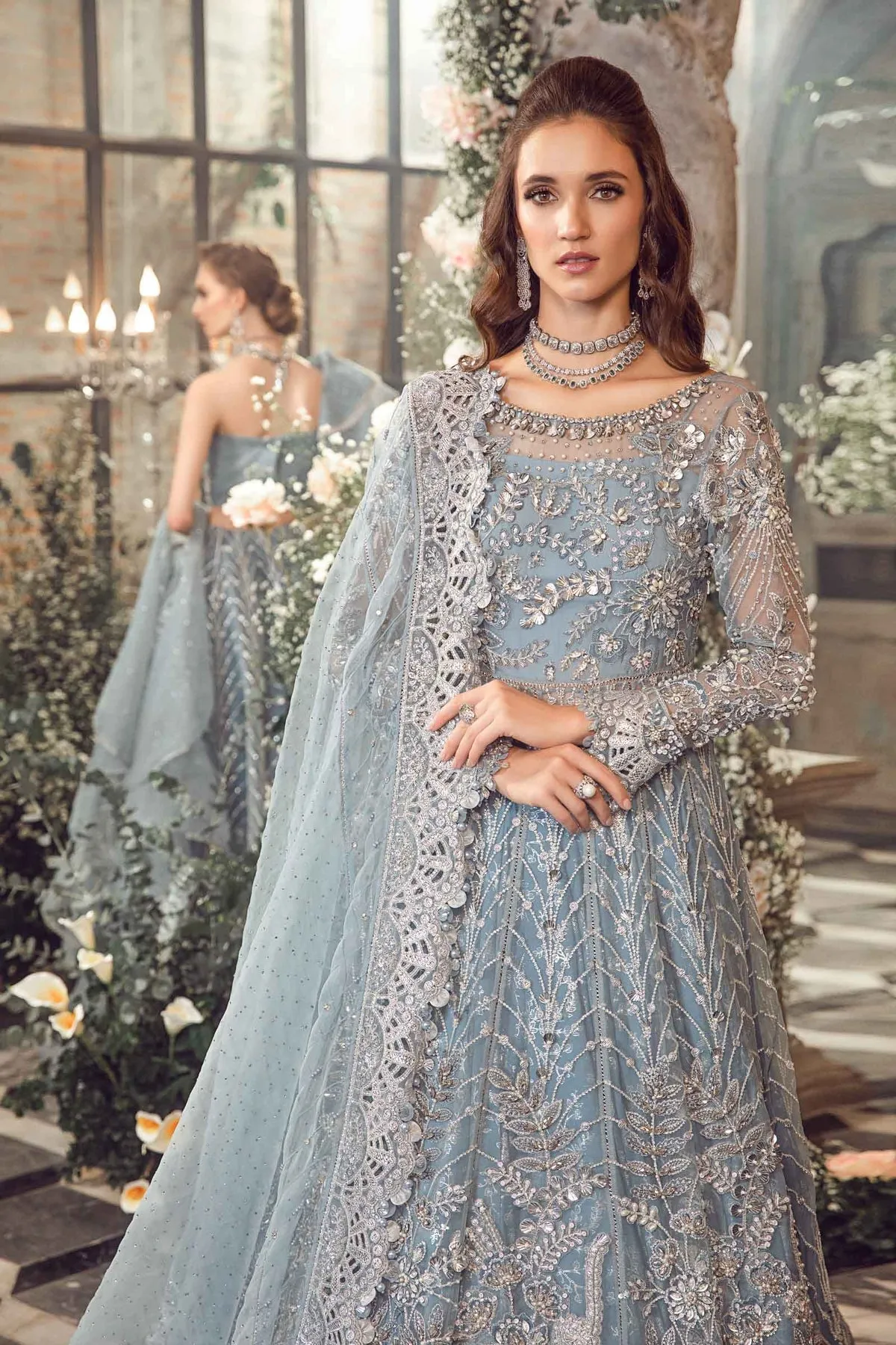 Pakistani Wedding Dress in Blue Lehenga Pishwas Style