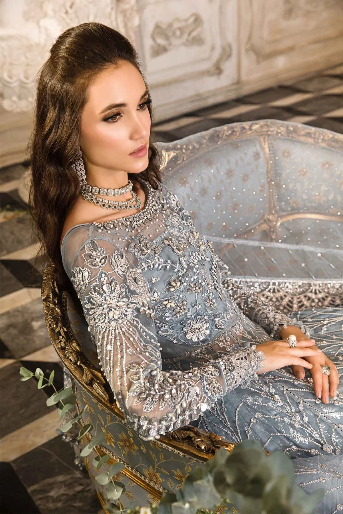 Pakistani Wedding Dress in Blue Lehenga Pishwas Style