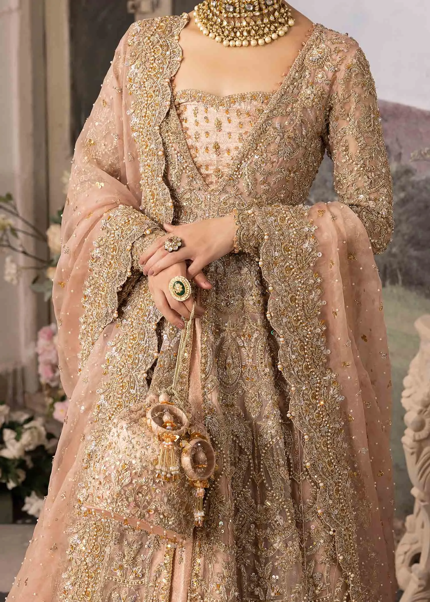 Pakistani Wedding Dress in Open Gown and Lehenga Style