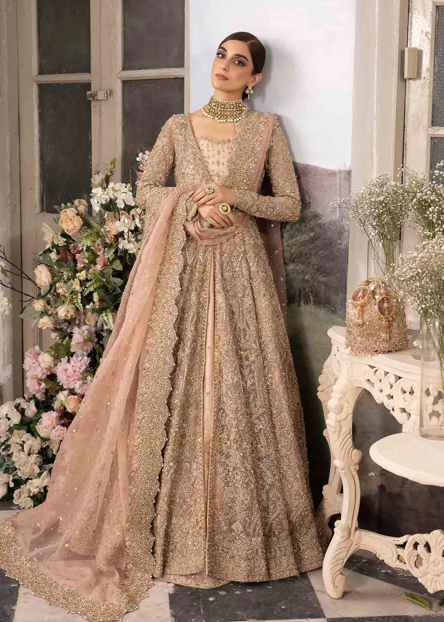 Pakistani Wedding Dress in Open Gown and Lehenga Style