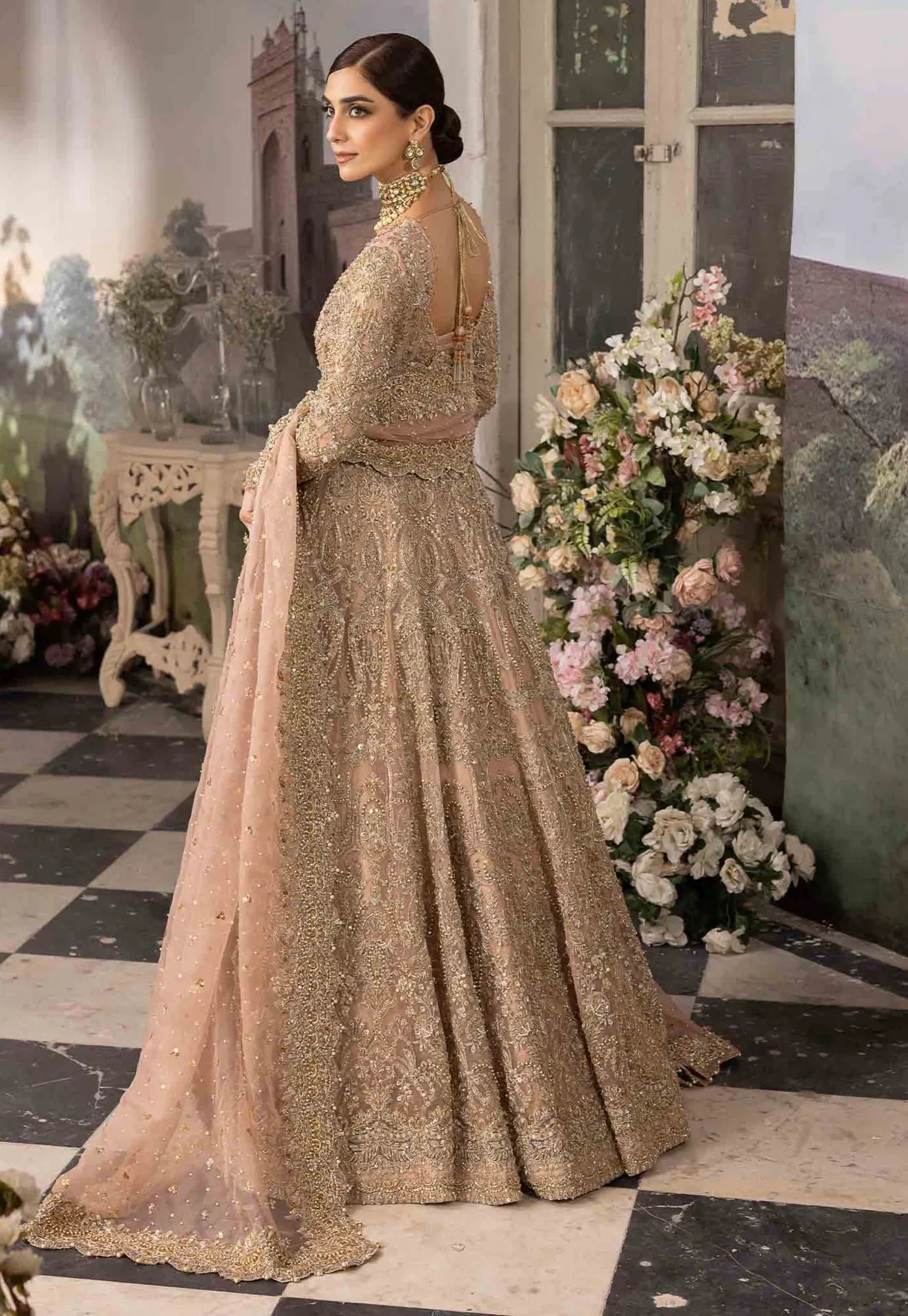 Pakistani Wedding Dress in Open Gown and Lehenga Style