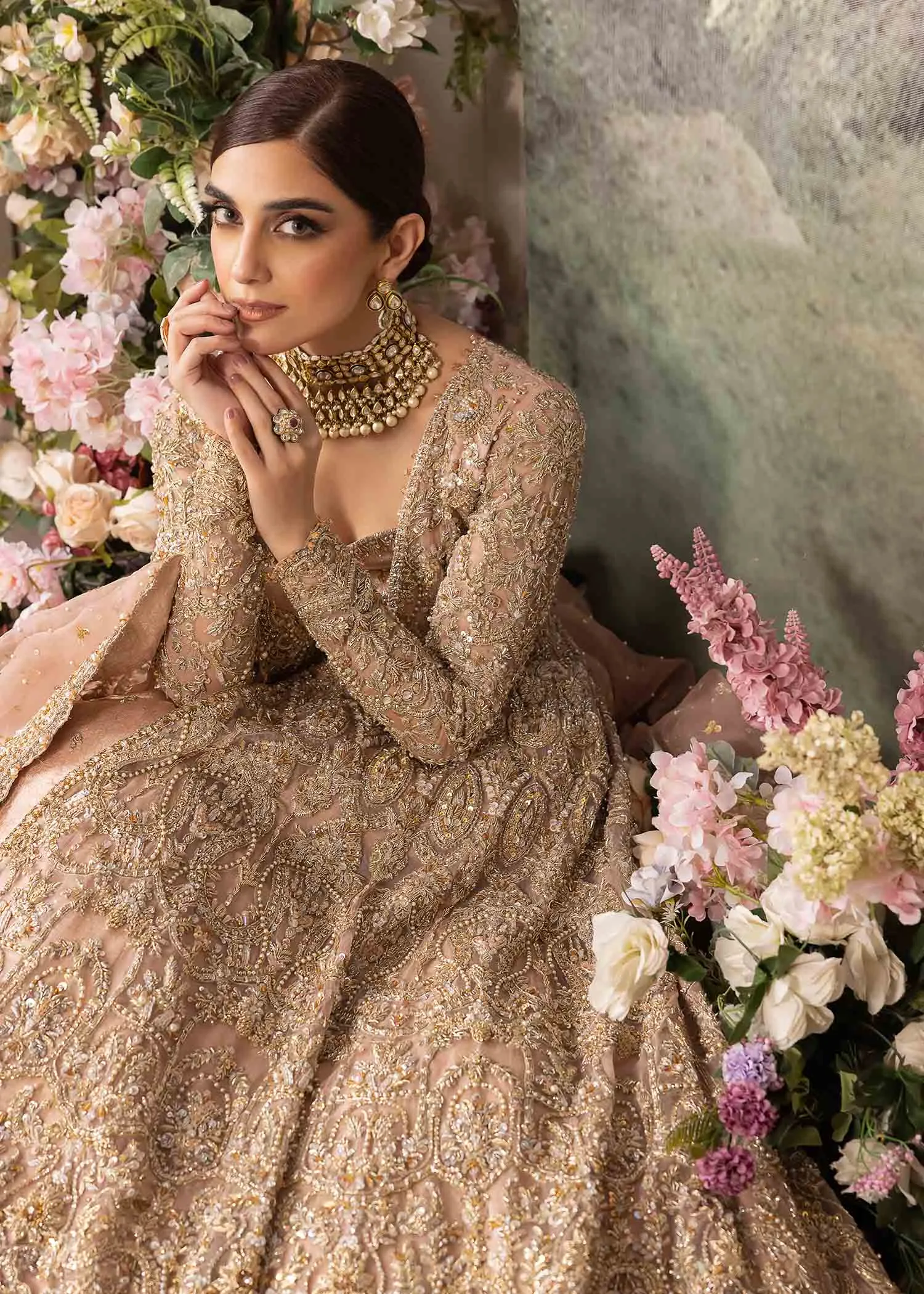 Pakistani Wedding Dress in Open Gown and Lehenga Style