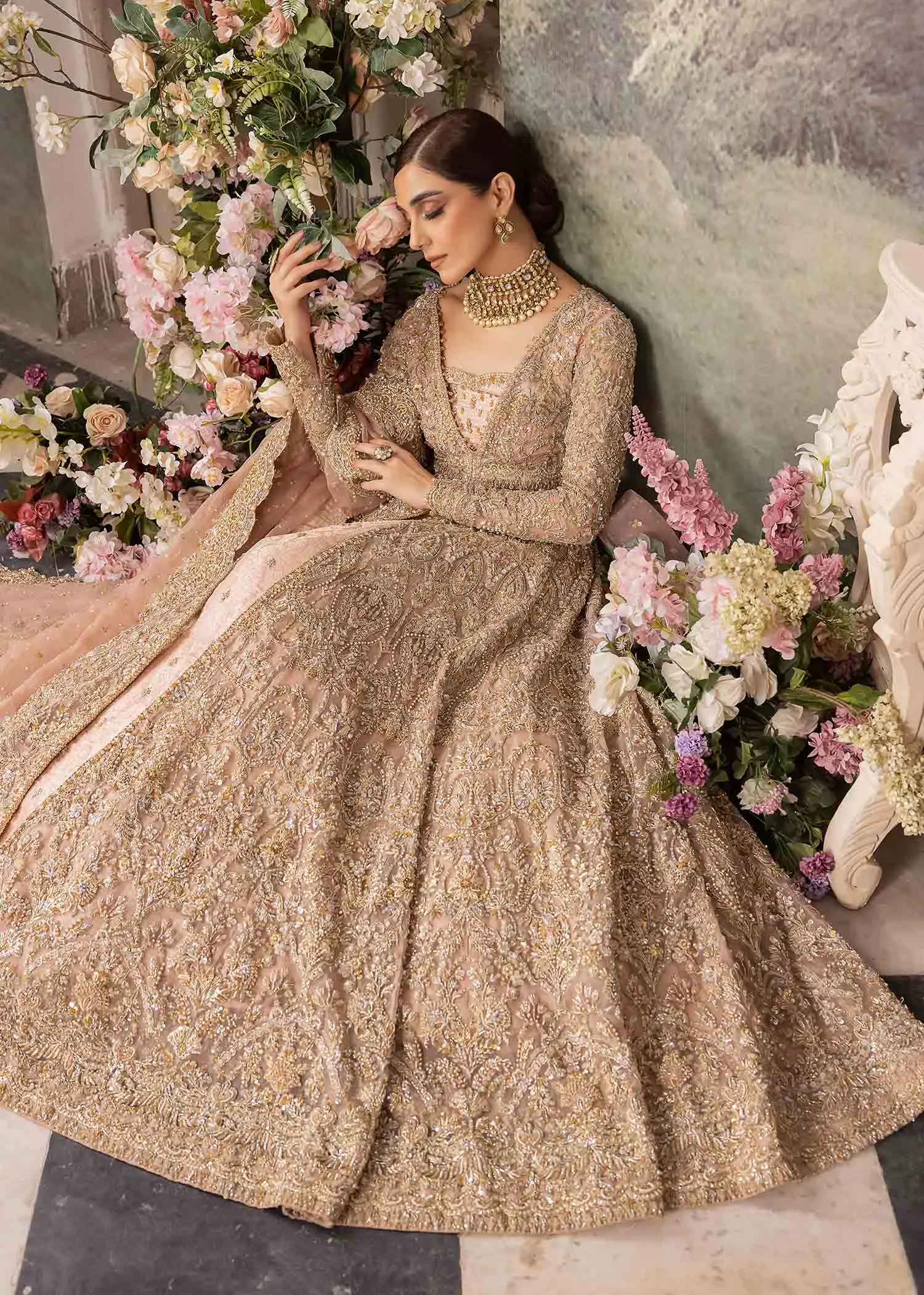 Pakistani Wedding Dress in Open Gown and Lehenga Style