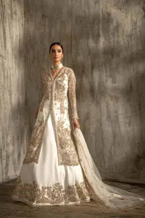 Pakistani White Lehenga with Front Open Frock #BS868