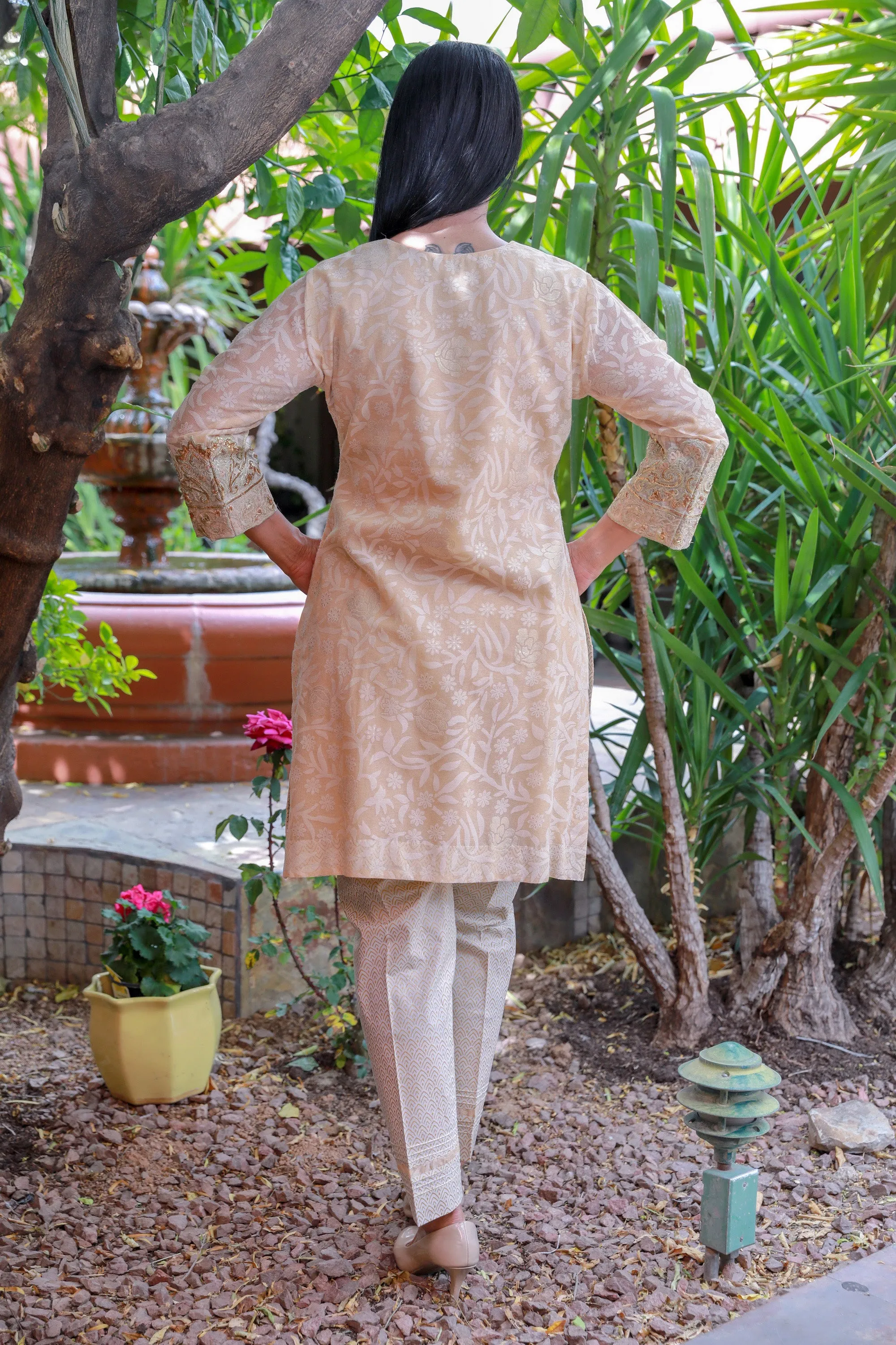 Pale Pink Cotton Salwar Kameez Suit with Floral Design