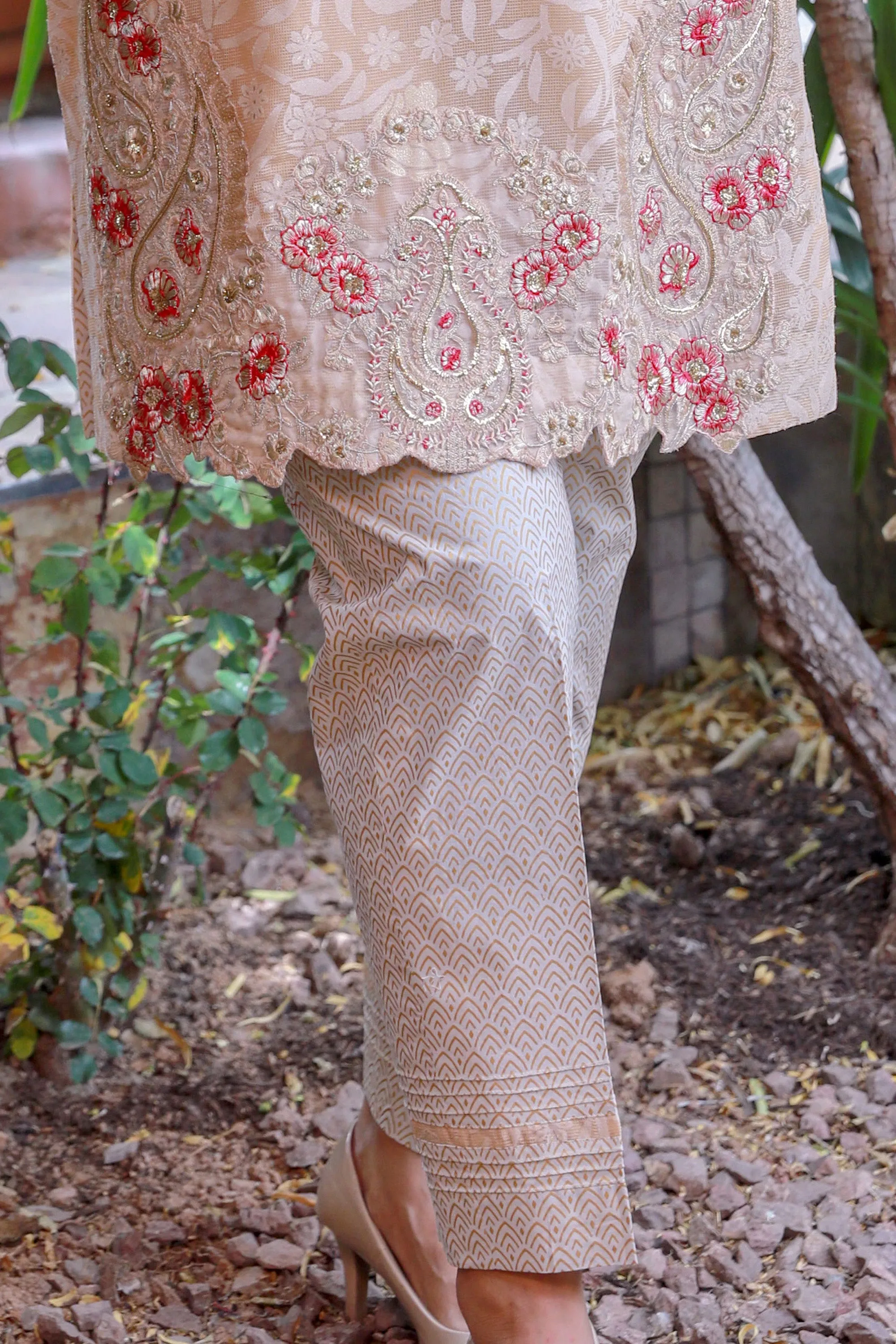 Pale Pink Cotton Salwar Kameez Suit with Floral Design