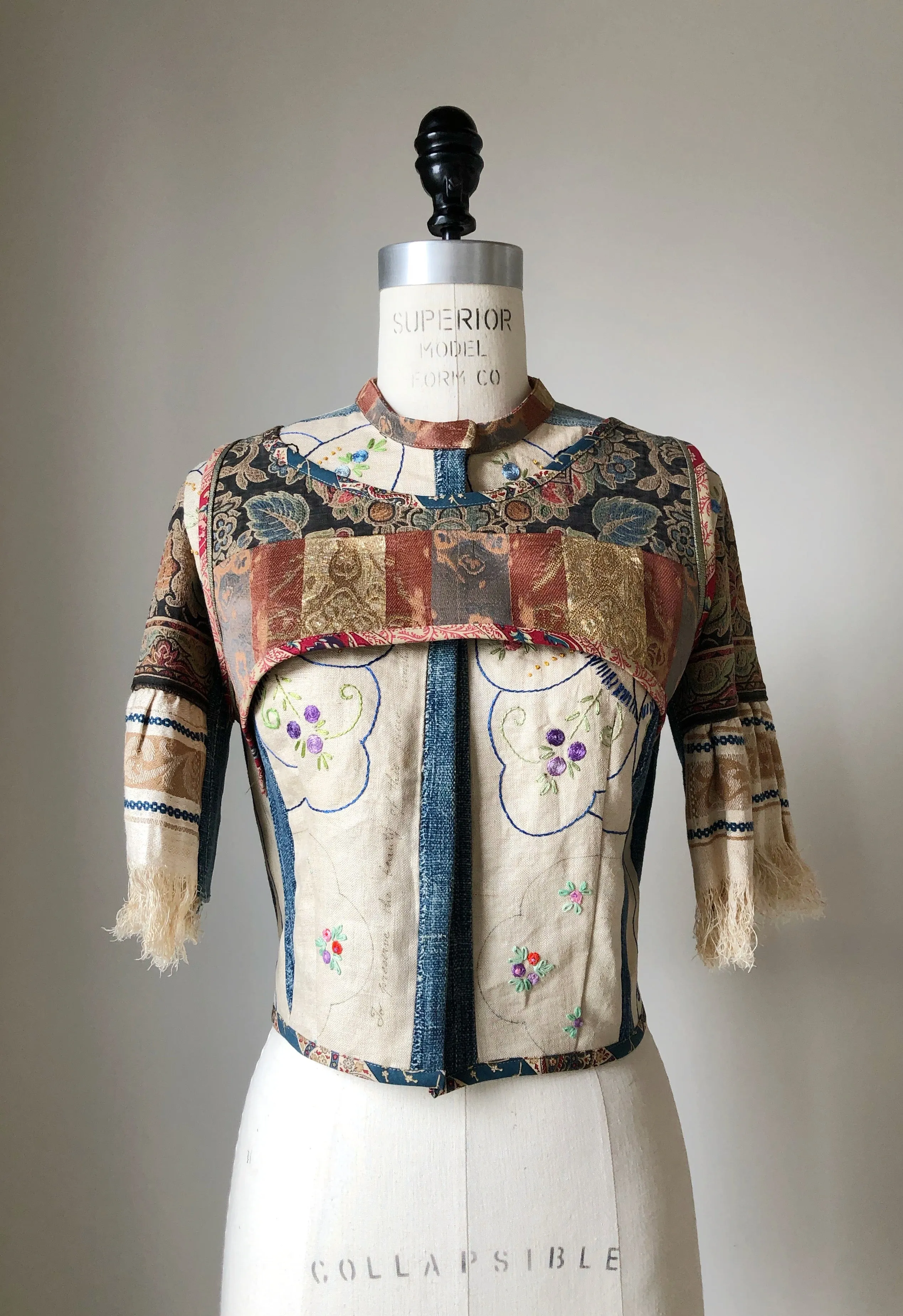patched butterfly embroidery and African indigo cloth shirt jacket