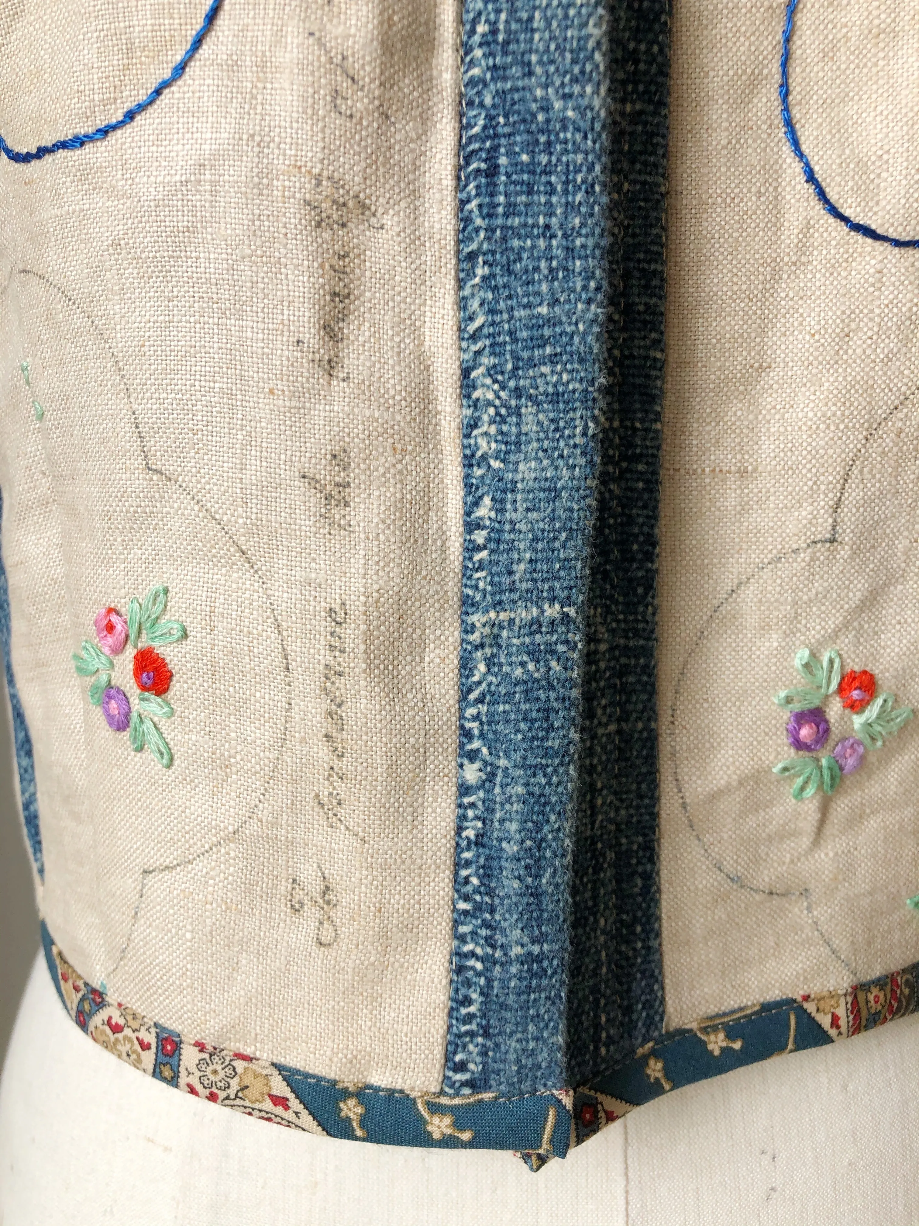patched butterfly embroidery and African indigo cloth shirt jacket
