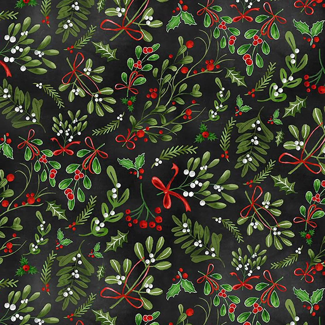 Peace, Joy & Love, Mistletoe & Berries in Black
