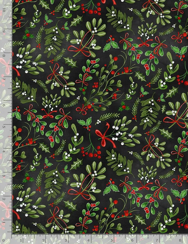 Peace, Joy & Love, Mistletoe & Berries in Black
