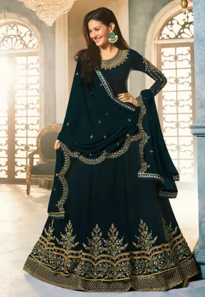 Peacock Green Golden Embroidered Anarkali Suit