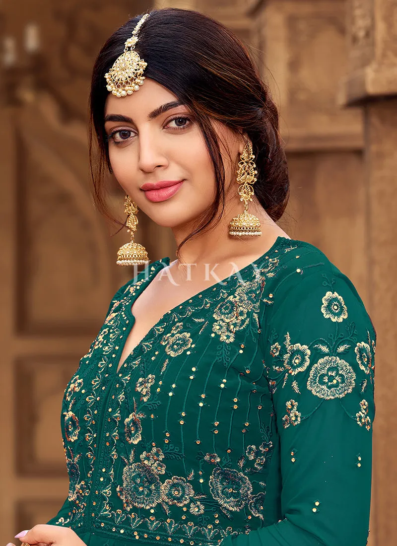 Peacock Green Zari Embroidery Festive Gharara Suit