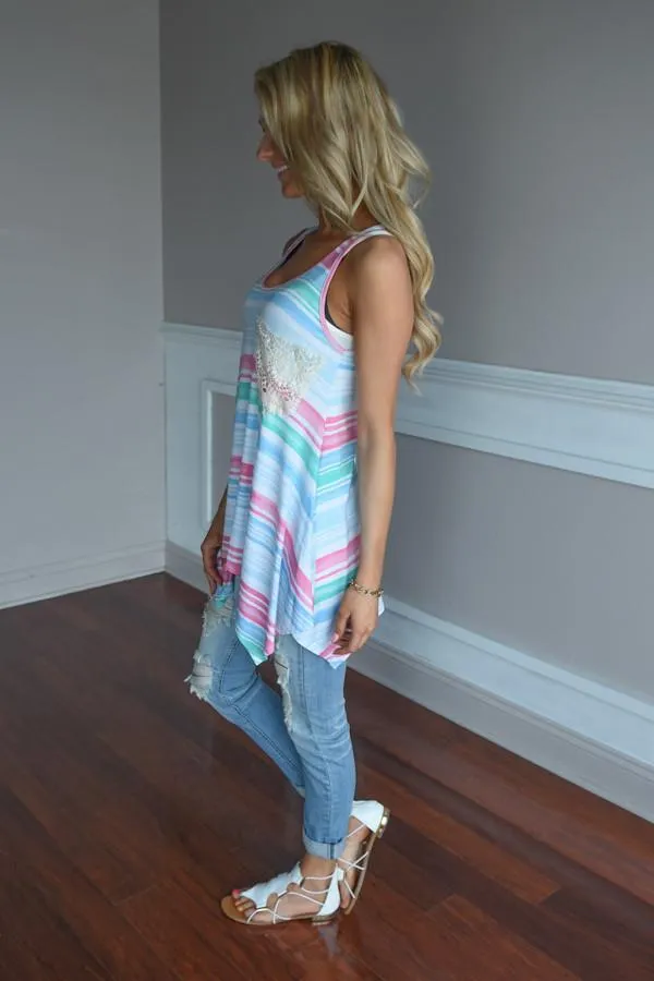 Pink & Blue Striped Pocket Top